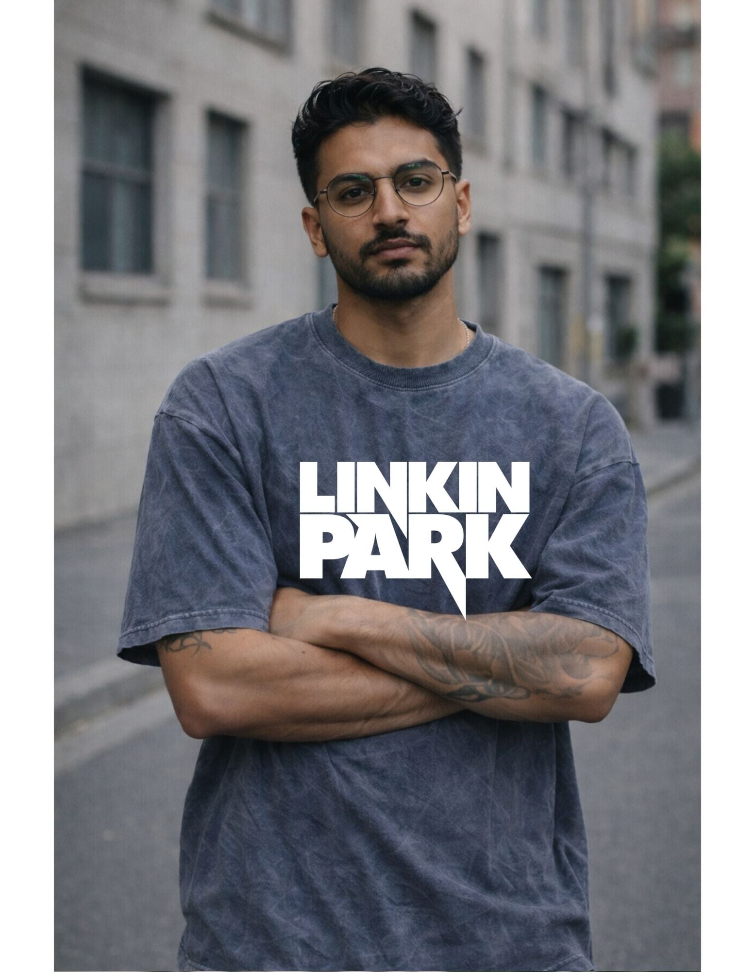 Linkin Park Essentials Acid Wash Oversized Black Tshirt