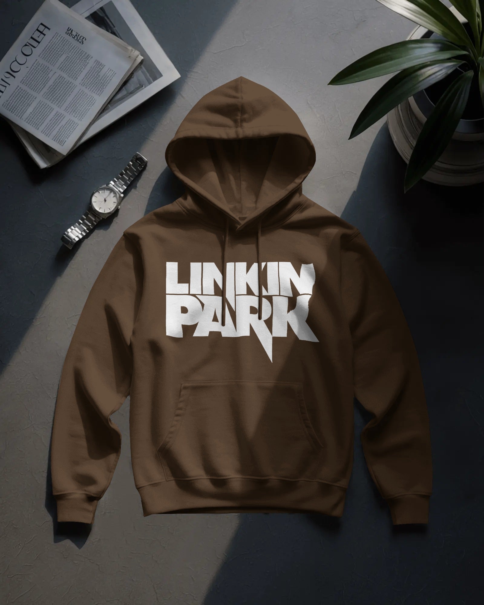 Premium Linkin Park band hoodie in brown by Nitorious Atelier