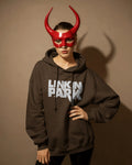 Front view of Linkin Park Essentials Brown Luxe Hoodie unisex fit