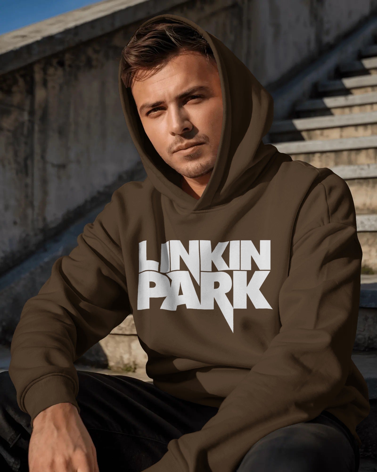 Brown Linkin Park hoodie made from premium cotton fleece