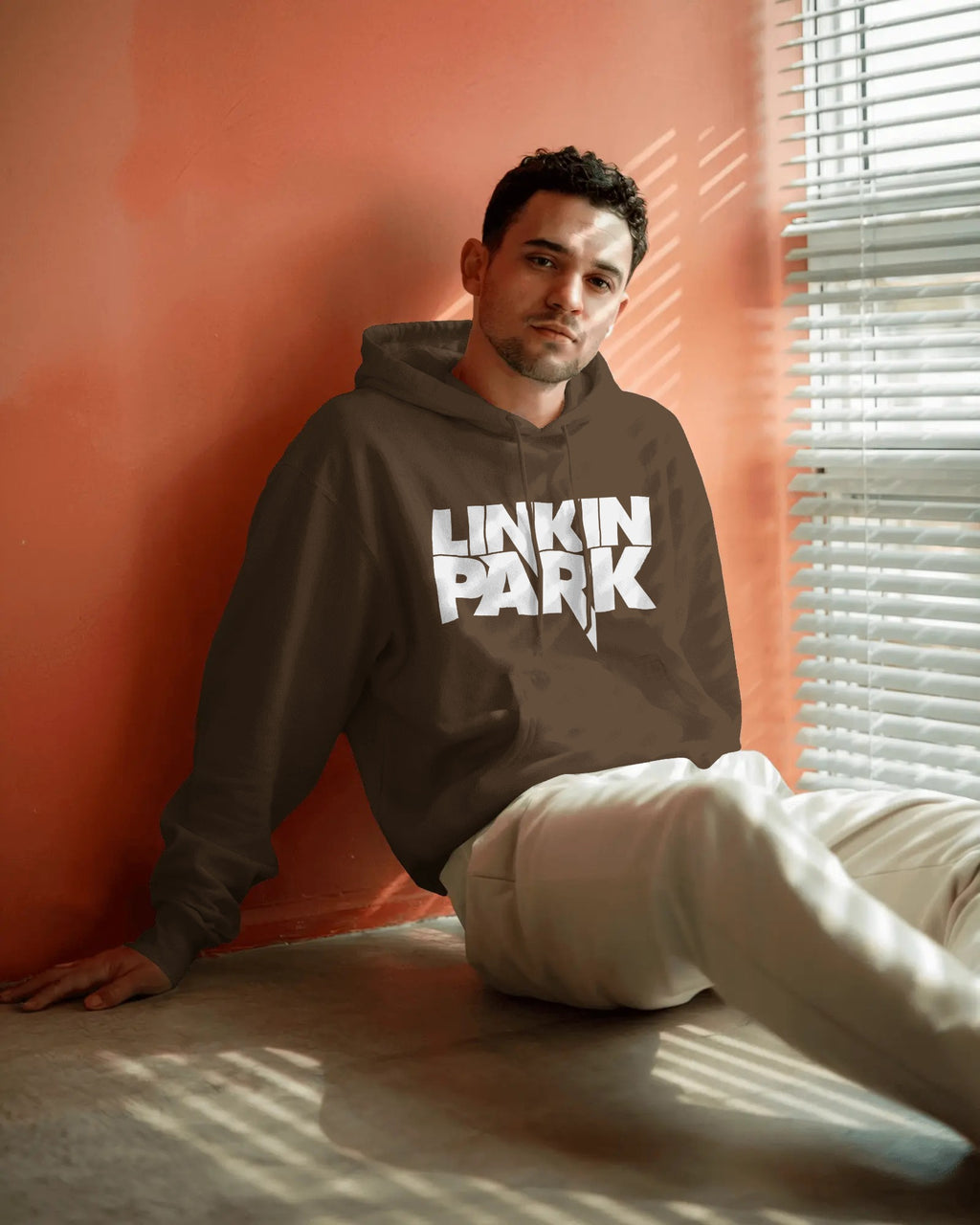 Linkin Park Essentials Brown Luxe Hoodie with minimal logo print