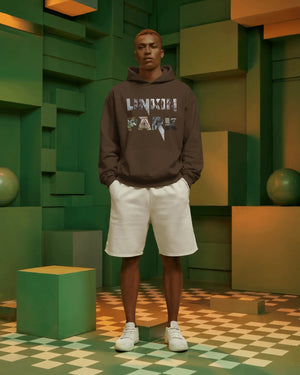 Lifestyle image of Linkin Park Legacy Brown Hoodie by Nitorious Atelier