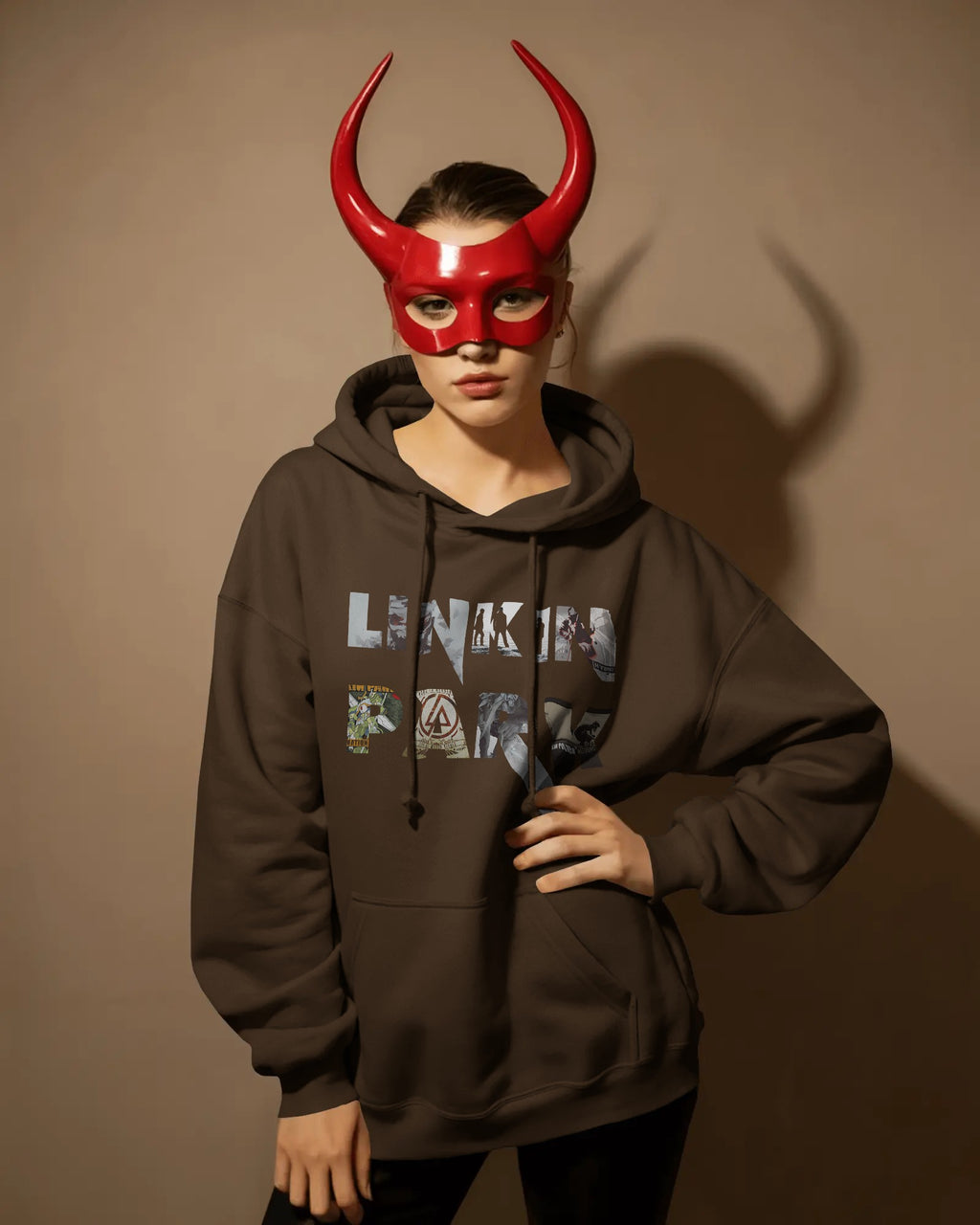 Linkin Park Legacy Brown Hoodie unisex fit displayed in minimal indoor setting
