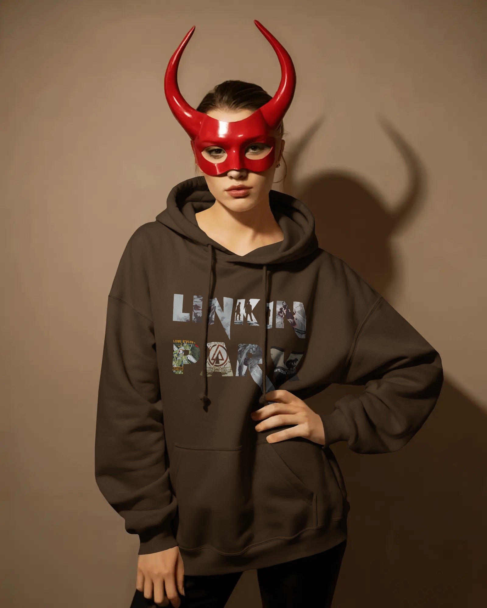 Linkin Park Legacy Brown Hoodie unisex fit displayed in minimal indoor setting