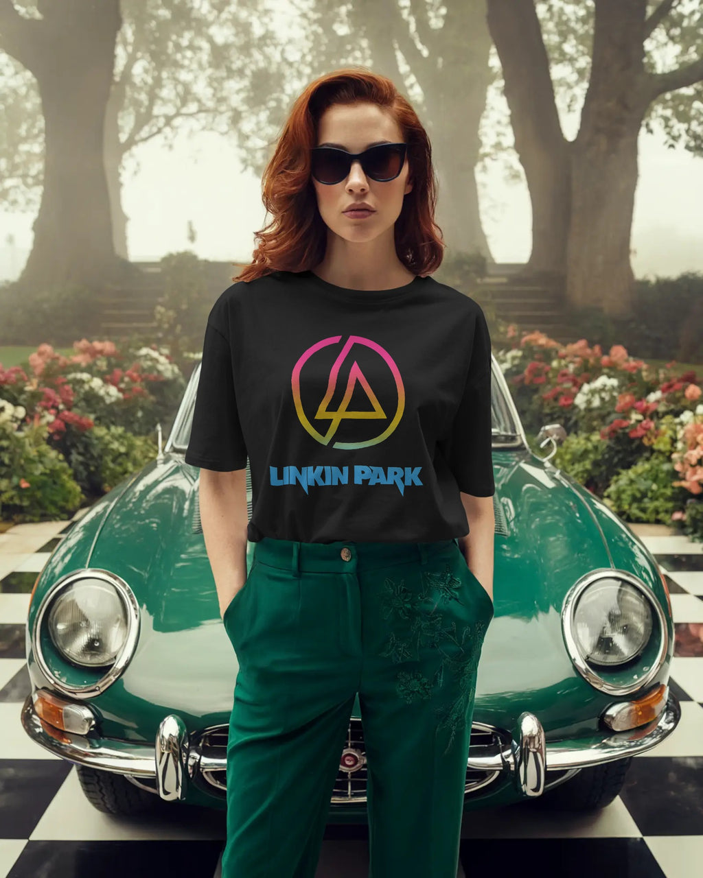 Linkin Park Neon Oversized Black T-Shirt with vibrant gradient LP logo and premium cotton fabric by Nitorious Atelier.