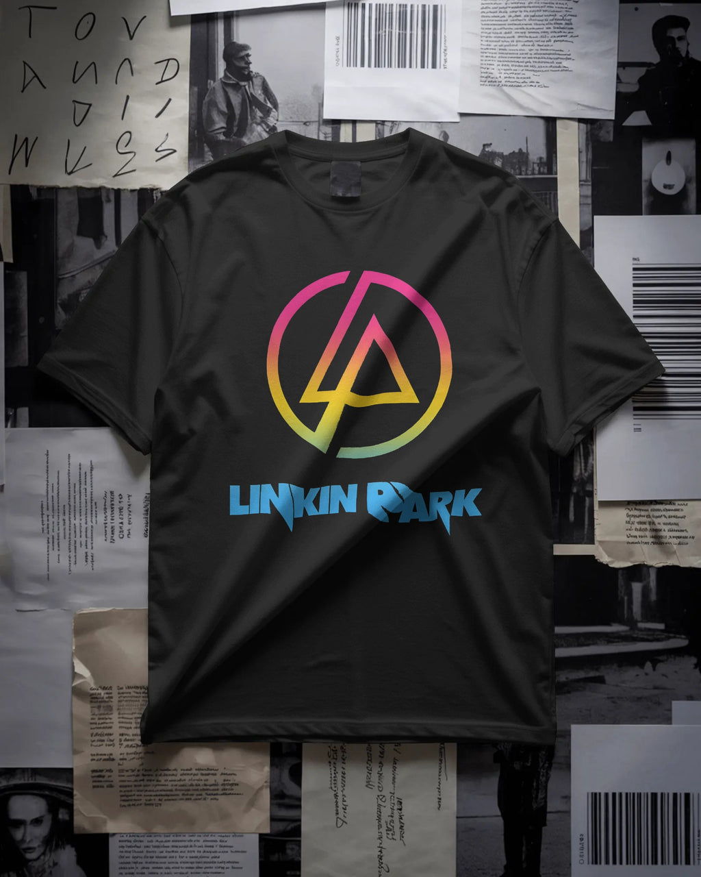 Linkin Park Neon Oversized Black T-Shirt with vibrant gradient LP logo and premium cotton fabric by Nitorious Atelier.