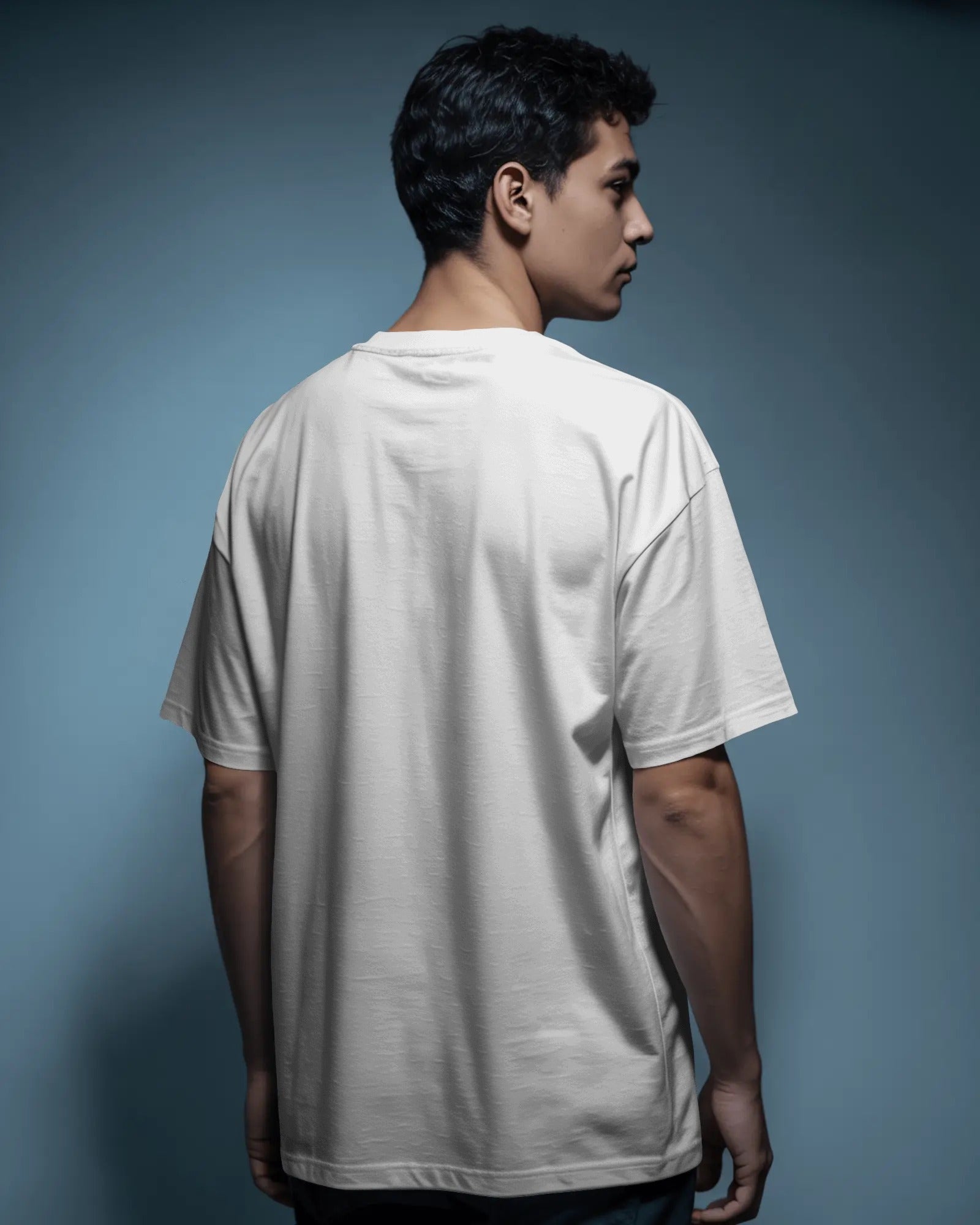 Linkin Park Retro Blocks Oversized White T-Shirt from Nitorious Atelier with multicolour graphic print, premium cotton fabric, worn by male model 