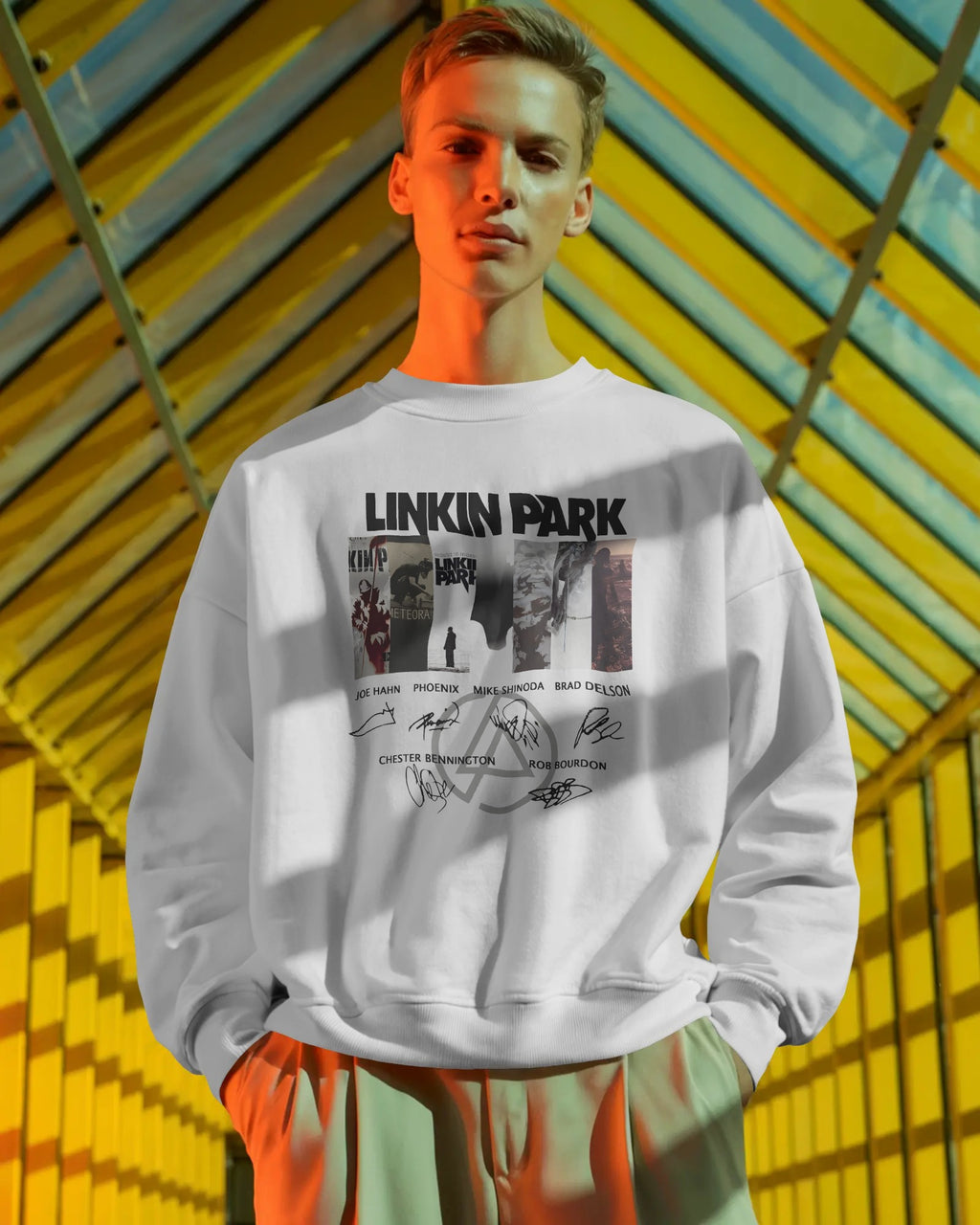Linkin Park Signature Edition Oversized Grey Marl Sweatshirt with minimalist signature graphic