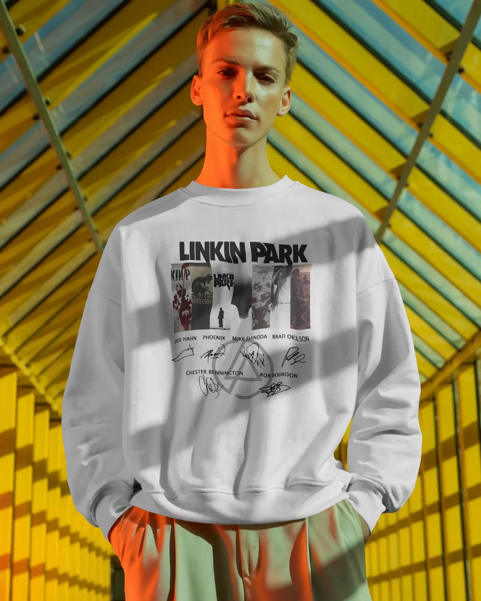 Linkin Park Signature Edition Oversized Grey Marl Sweatshirt with minimalist signature graphic