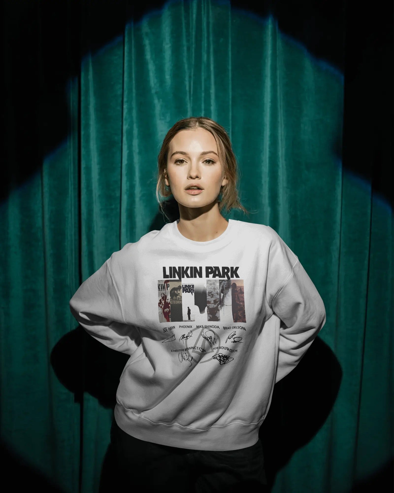 Linkin Park Signature Edition Oversized Grey Marl Sweatshirt with minimalist signature graphic