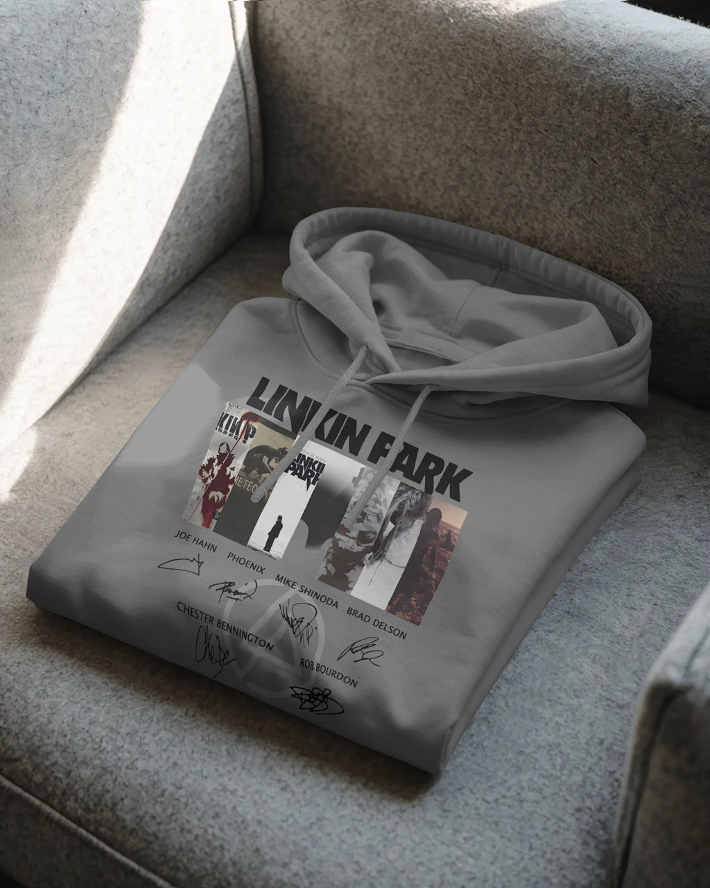 LP Signature Edition Grey Luxe Hoodie with band collage graphic