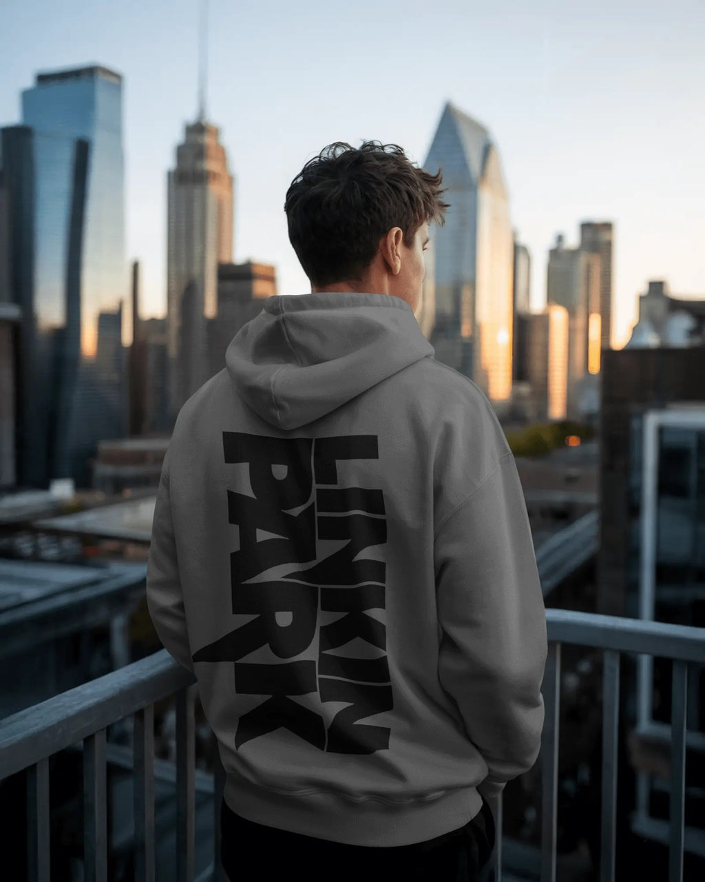 Back view of LP Signature Edition Grey Luxe Hoodie with bold LP typography