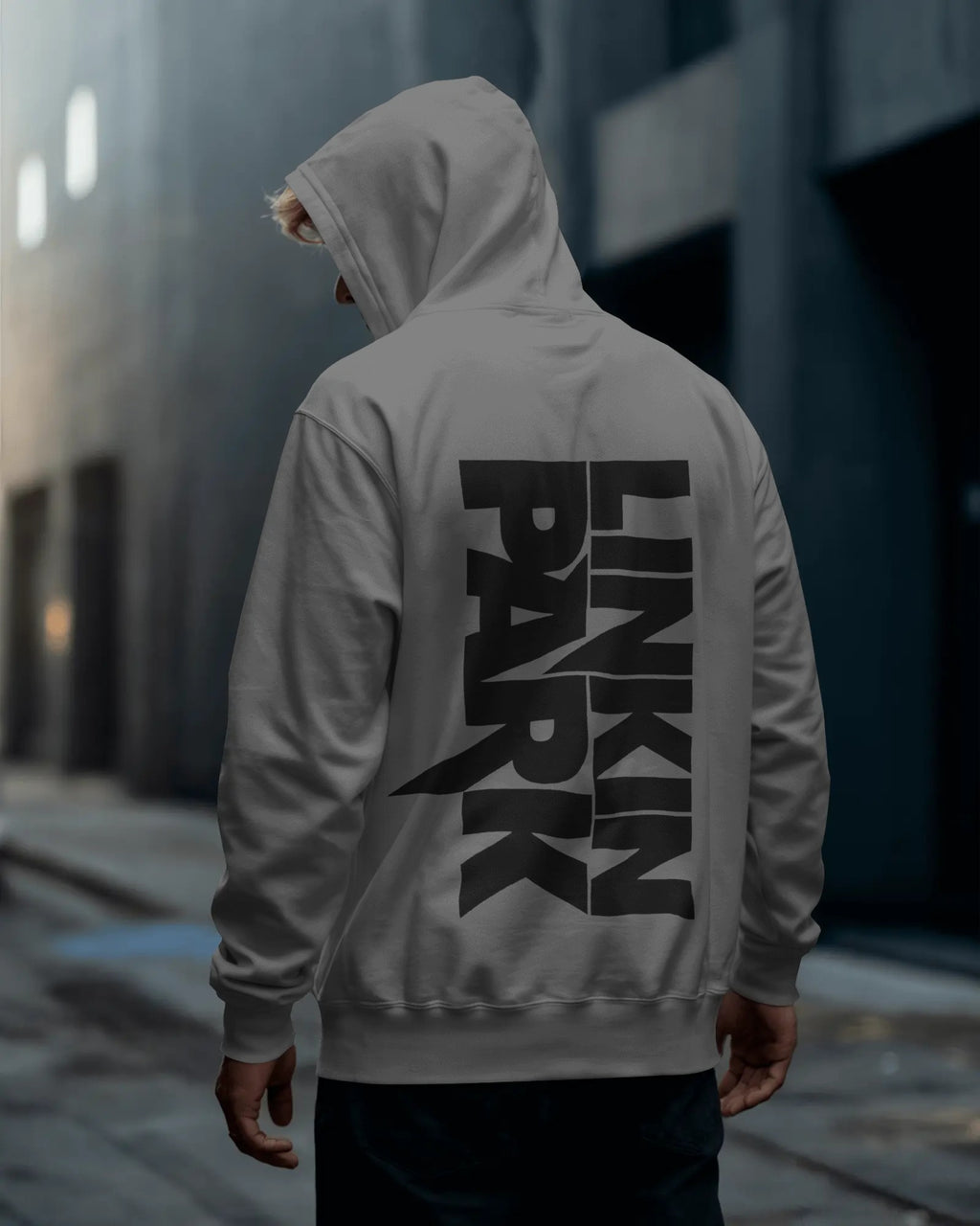 Back view of LP Signature Edition Grey Luxe Hoodie with bold LP typography