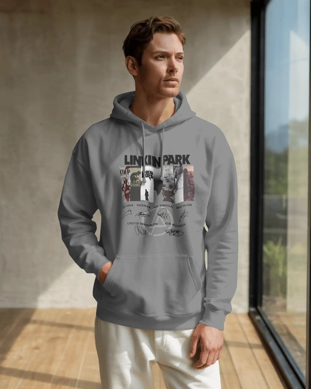 Grey Linkin Park hoodie made from premium cotton fleece from nitorious Atelier