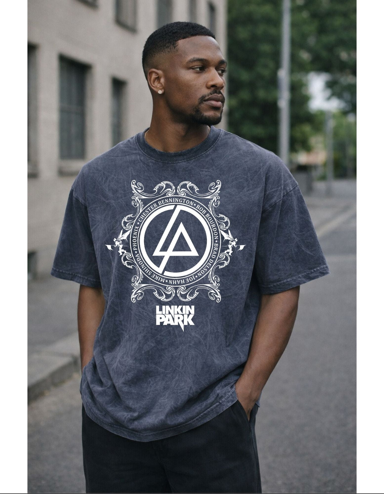 Linkin Park Essentials Acid Wash Oversized Black Tshirt from Nitorious Atelier