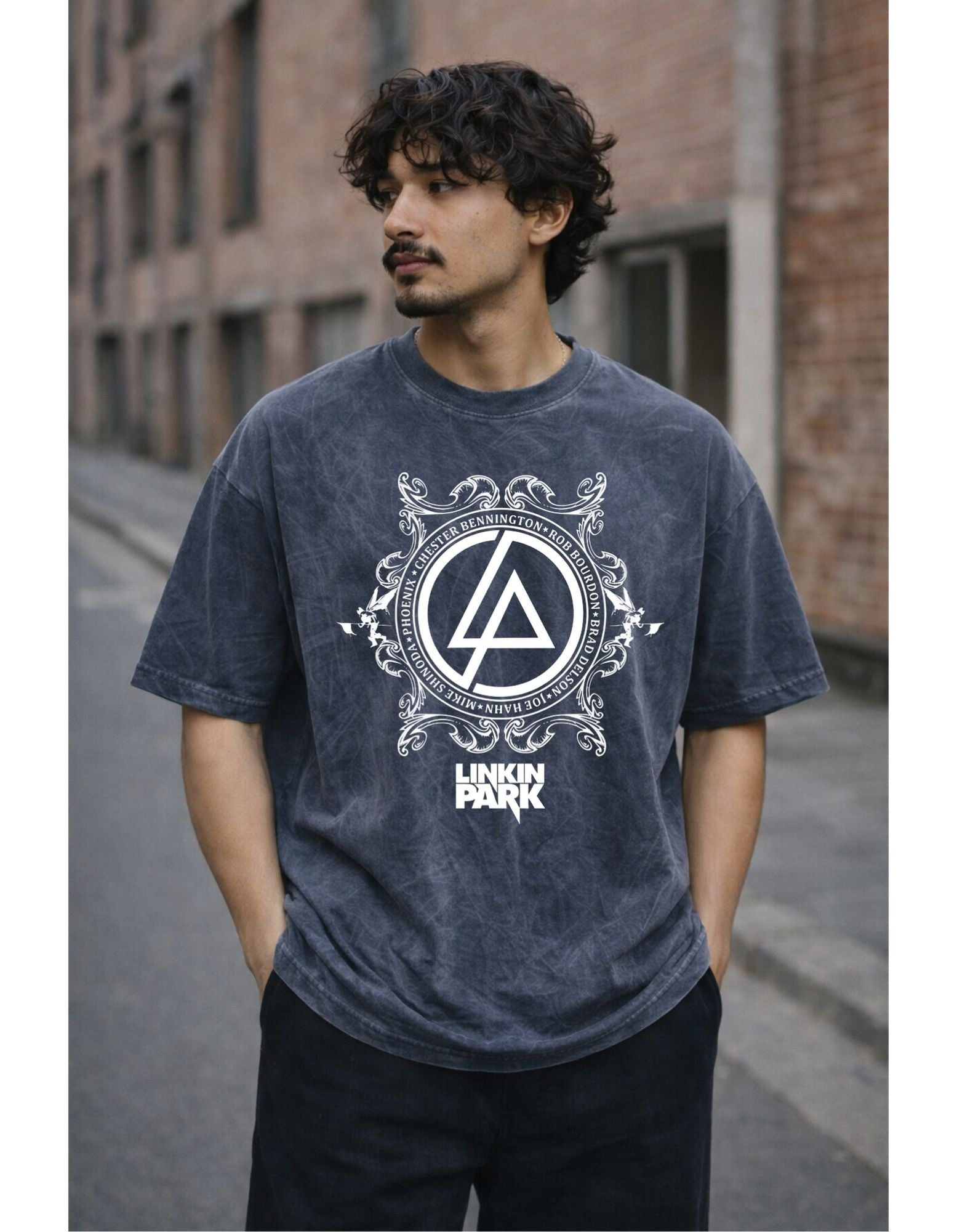 Linkin Park Essentials Acid Wash Oversized Black Tshirt from Nitorious Atelier