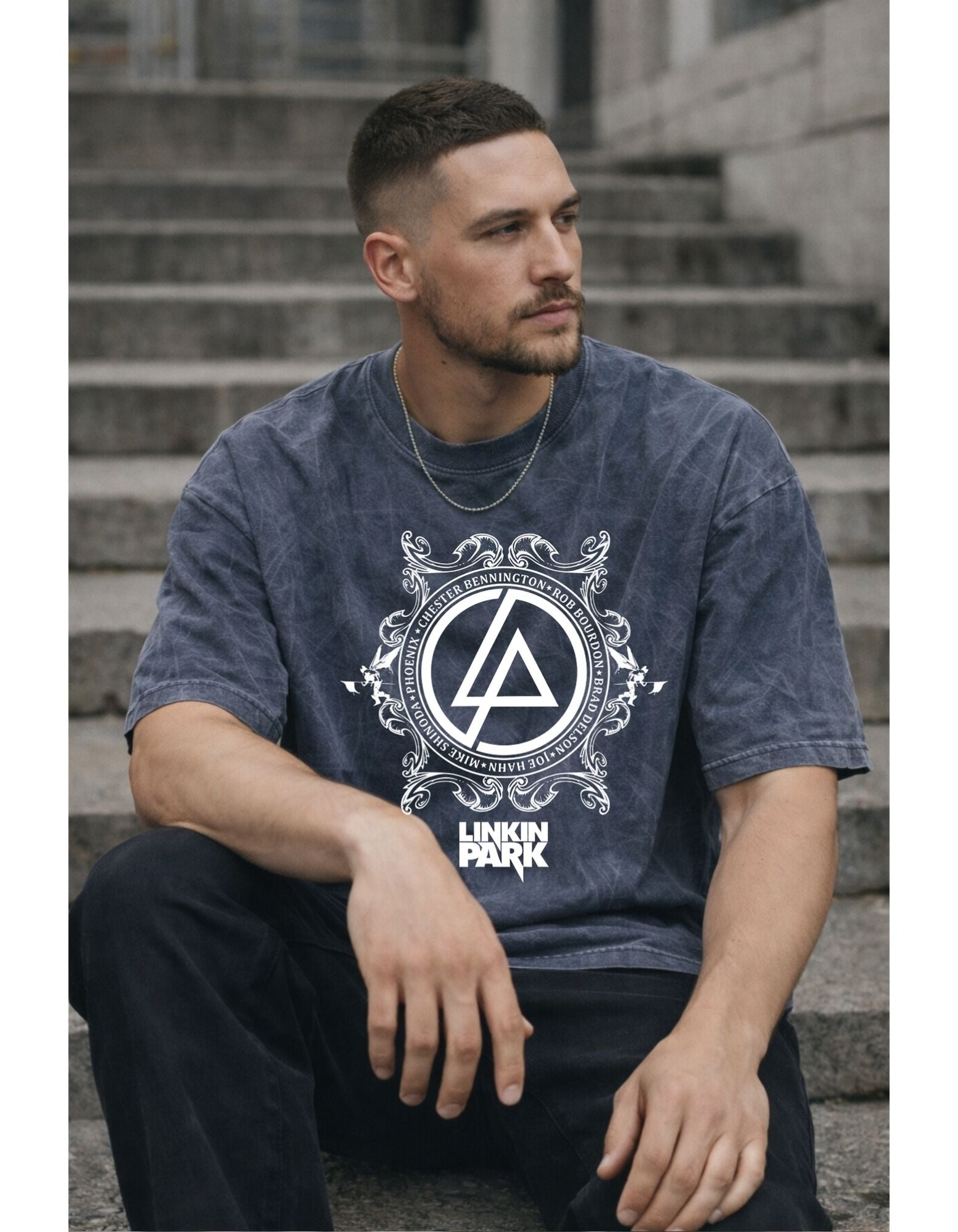Linkin Park Essentials Acid Wash Oversized Black Tshirt from Nitorious Atelier
