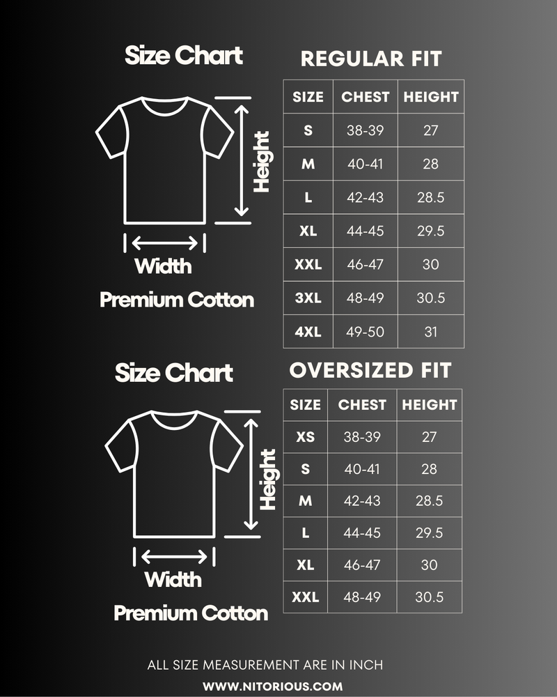 Size chart for Linkin Park Band Oversized Black Tshirt