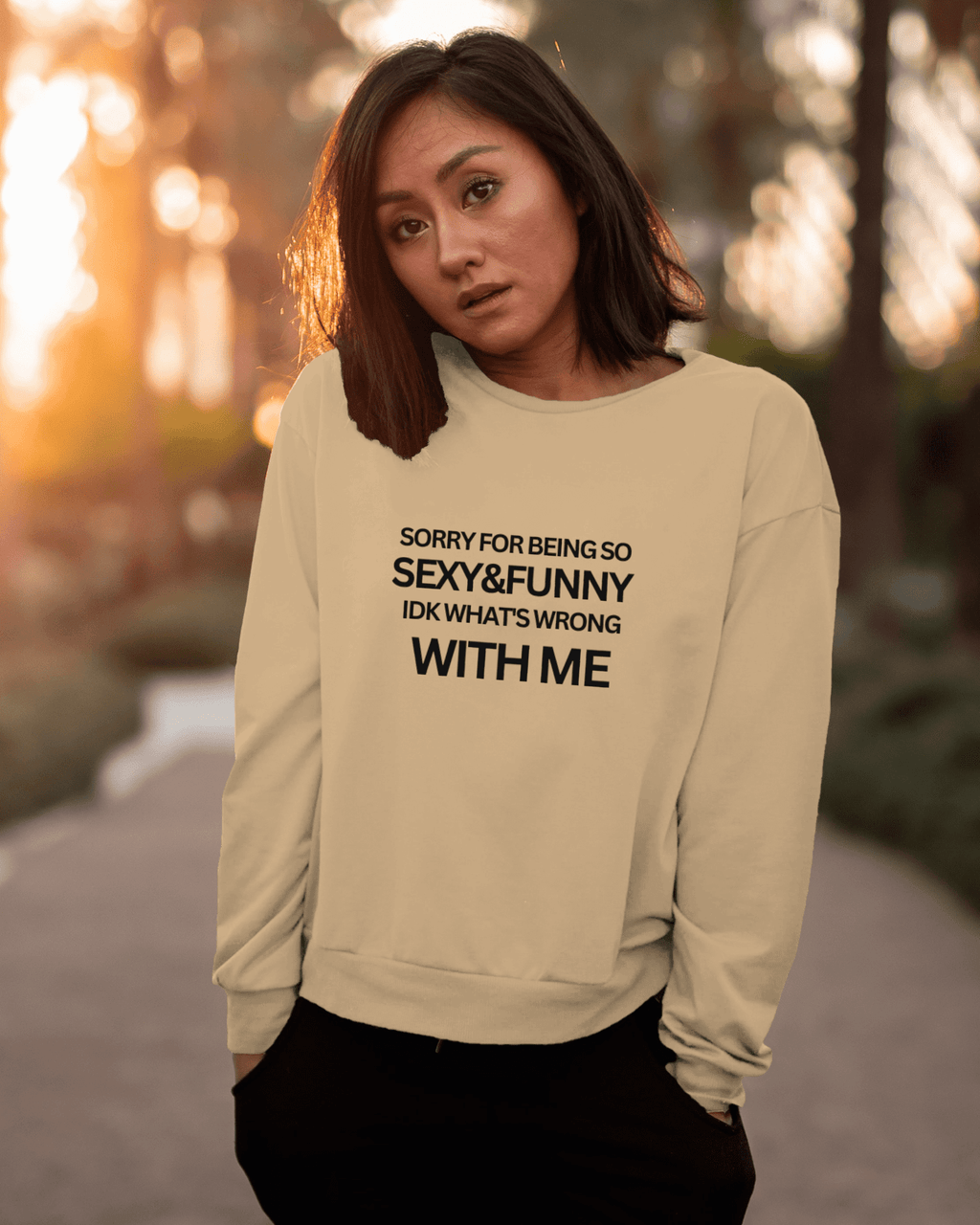 Sexy & Funny Beige Printed Luxe Sweatshirt.