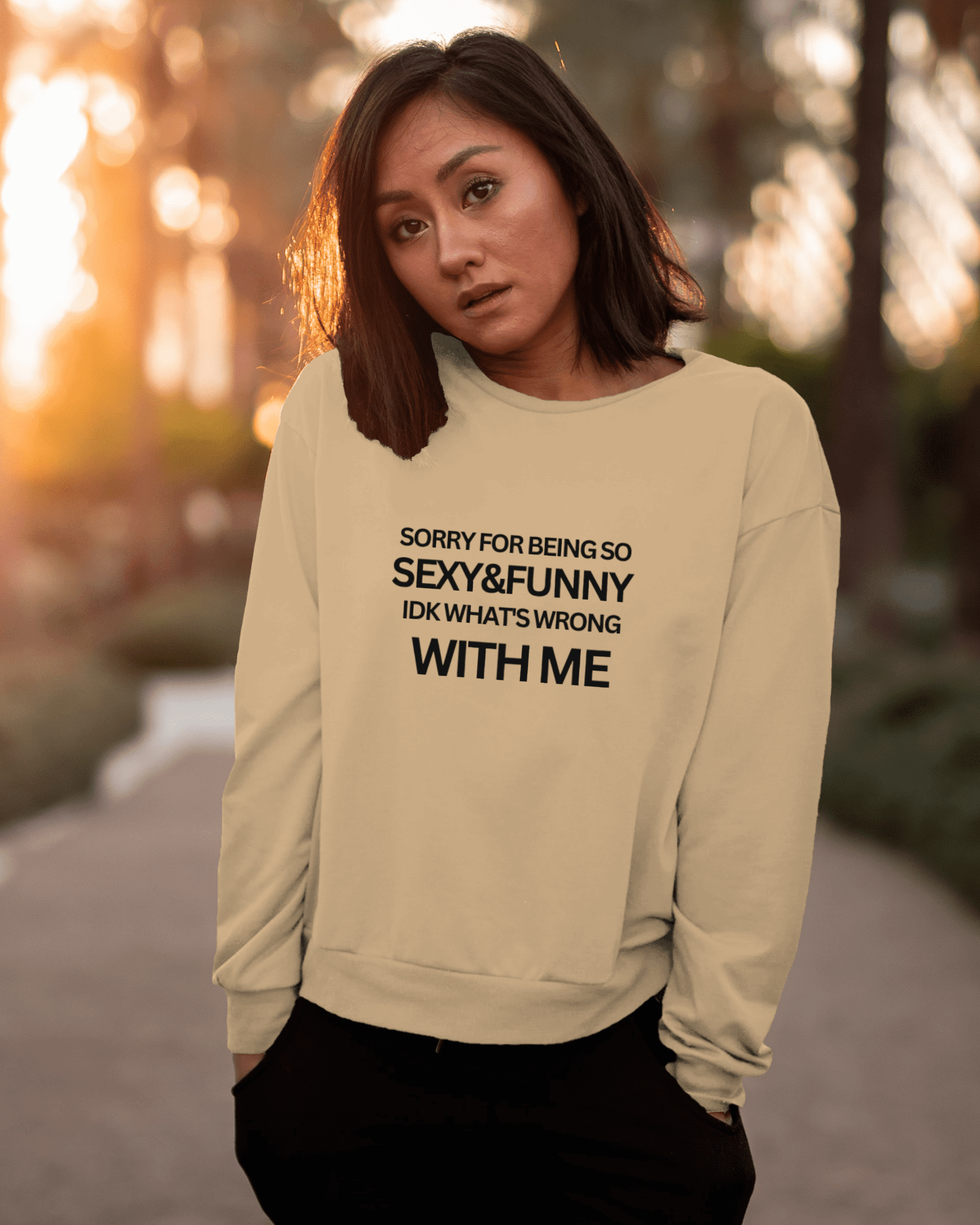 Sexy & Funny Beige Printed Luxe Sweatshirt.
