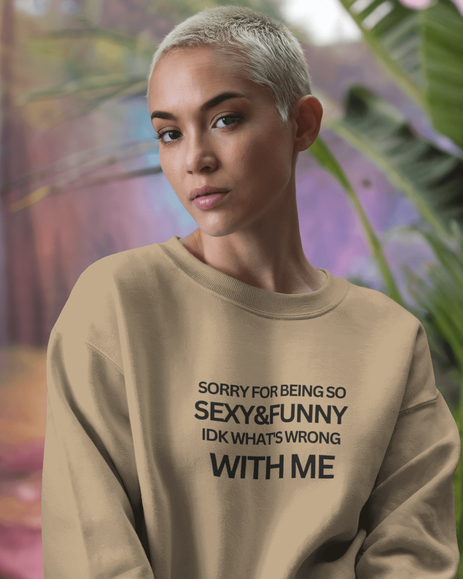 Sexy & Funny Beige Printed Luxe Sweatshirt.