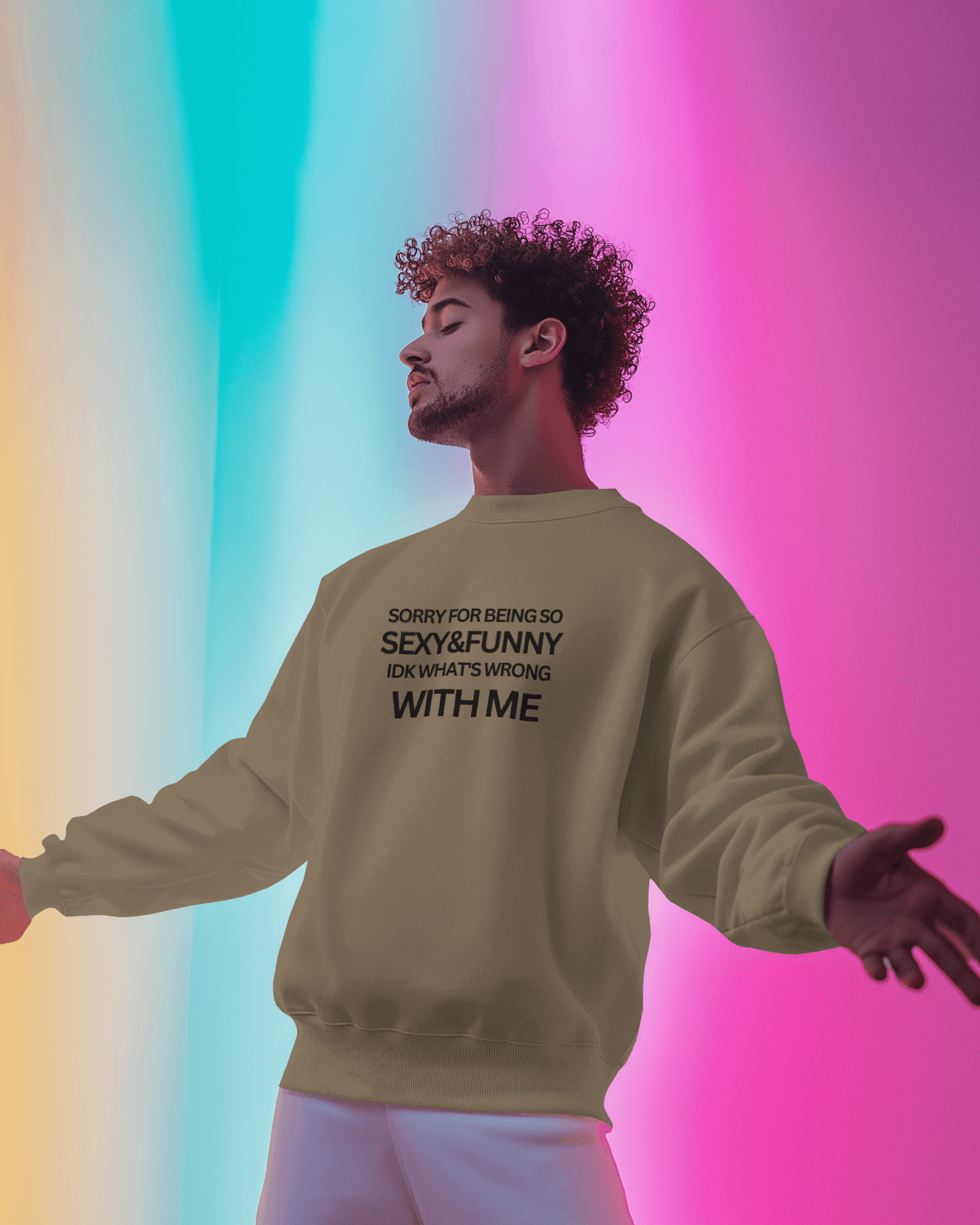 Sexy & Funny Beige Printed Luxe Sweatshirt.