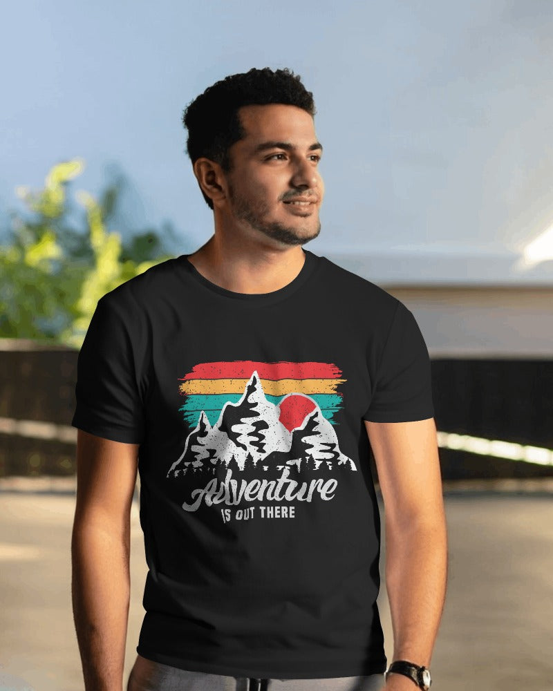 Adventure black t-shirt from Nitorious Atelier featuring a bold graphic print. Made from premium cotton, this t-shirt offers durability and a perfect fit for outdoor enthusiasts and adventure seekers.