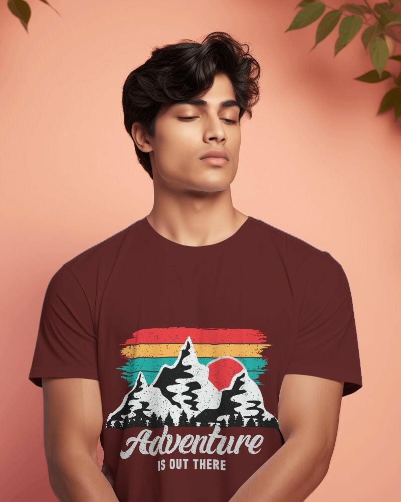 Nitorious Atelier's regular fit Maroon tee, featuring Adventure print, combines comfort and style effortlessly