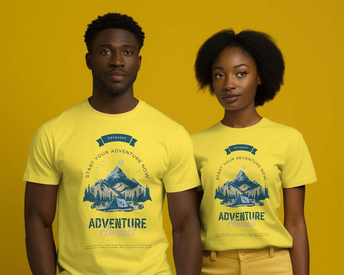 Nitorious Atelier's regular fit Yellow tee, featuring Adventure print, combines comfort and style effortlessly