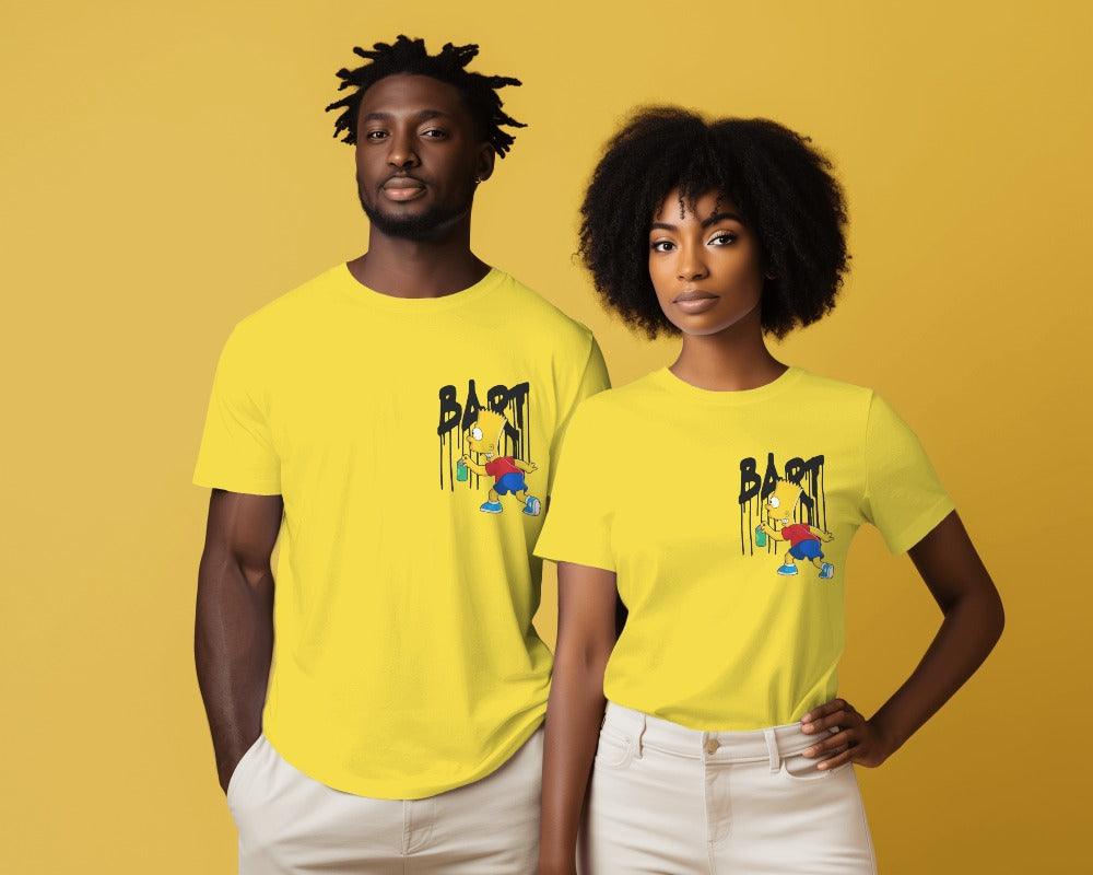 Yellow regular fit t-shirt from Nitorious Atelier featuring a Bart Simpson graphic. Made from premium cotton, this t-shirt offers a stylish and comfortable choice for all Bart Simpson fans.