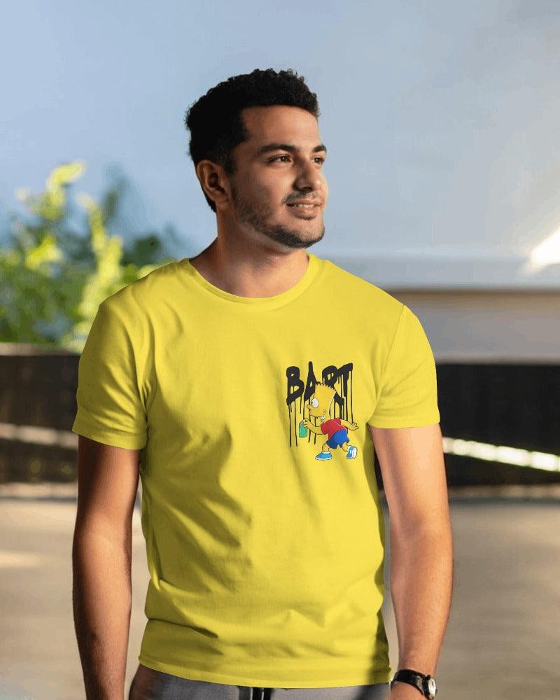 Yellow regular fit t-shirt from Nitorious Atelier featuring a Bart Simpson graphic. Made from premium cotton, this t-shirt offers a stylish and comfortable choice for all Bart Simpson fans.