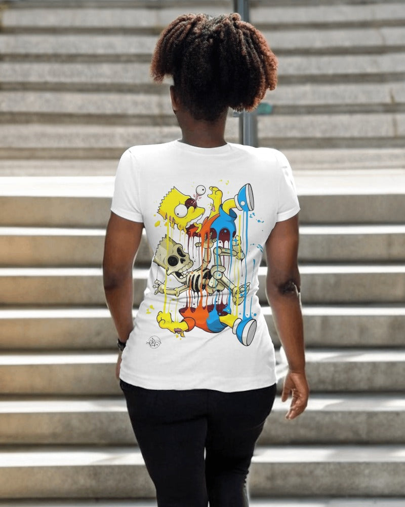 White regular fit t-shirt from Nitorious Atelier featuring a Bart Simpson graphic. Made from premium cotton, this t-shirt offers a stylish and comfortable choice for all Bart Simpson fans.