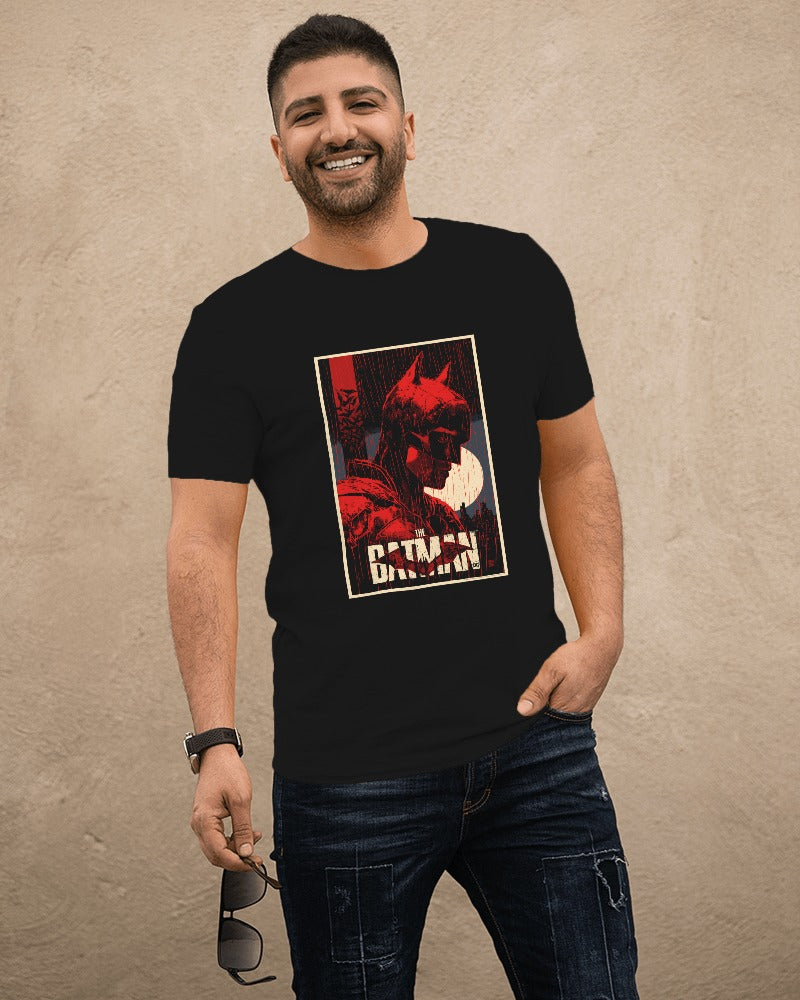 Batman black t-shirt from Nitorious Atelier featuring a bold Batman logo print. Made from premium cotton, this t-shirt offers comfort and a sleek, stylish look for superhero fans.