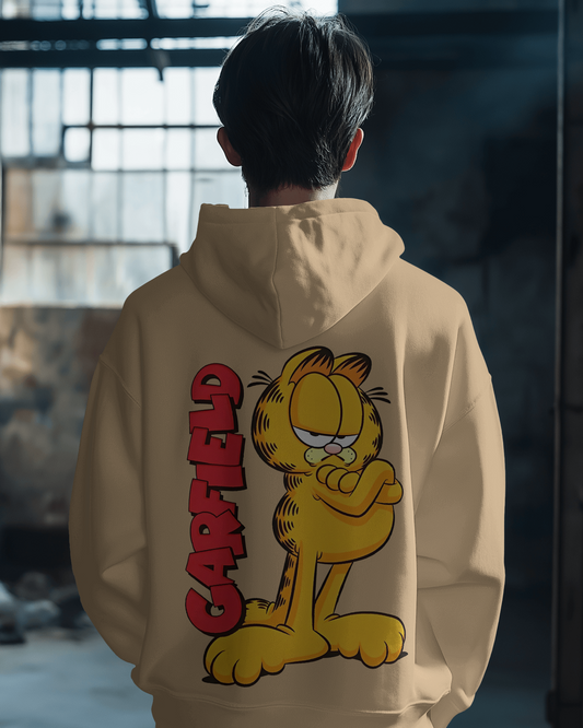 Garfield beige hoodie from Nitorious Atelier, featuring a relaxed fit and soft, premium cotton fleece for ultimate comfort. This stylish hoodie showcases a minimalist Garfield graphic in subtle tones, perfect for casual and cosy wear.