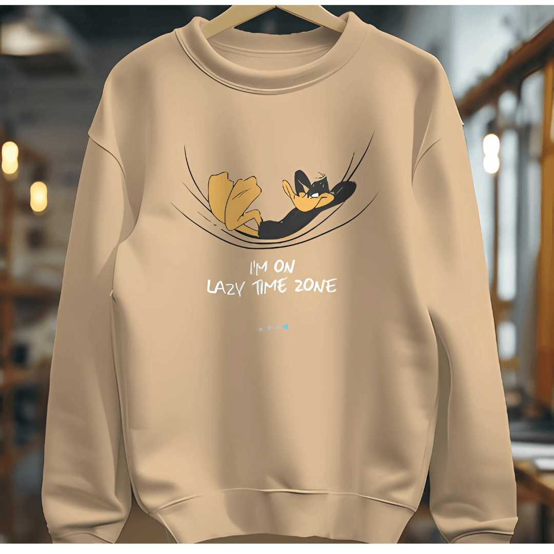 Beige Looney Tunes sweatshirt from Nitorious Atelier featuring a playful graphic of iconic characters. Made from premium cotton, this sweatshirt offers a cozy fit, perfect for casual wear with a touch of nostalgia.