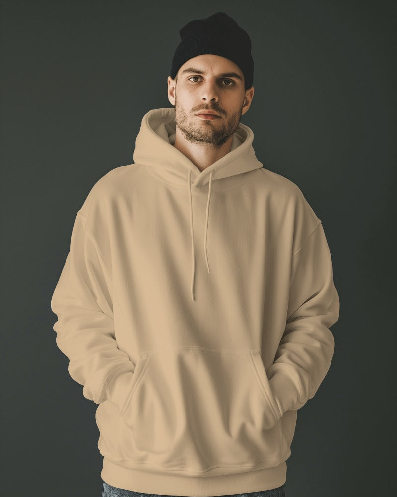 Nitorious Atelier beige Luxe hoodie made from premium cotton fleece, offering a soft and cozy feel. This hoodie features a minimalist design, perfect for a stylish, comfortable, and warm everyday look.