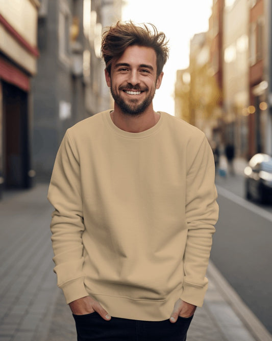 Beige heavy gauge sweatshirt from Nitorious Atelier, crafted from premium fabric for a warm and durable feel. The sweatshirt features a relaxed fit with ribbed cuffs and hem, perfect for layering in colder weather while maintaining a stylish, minimalist look.