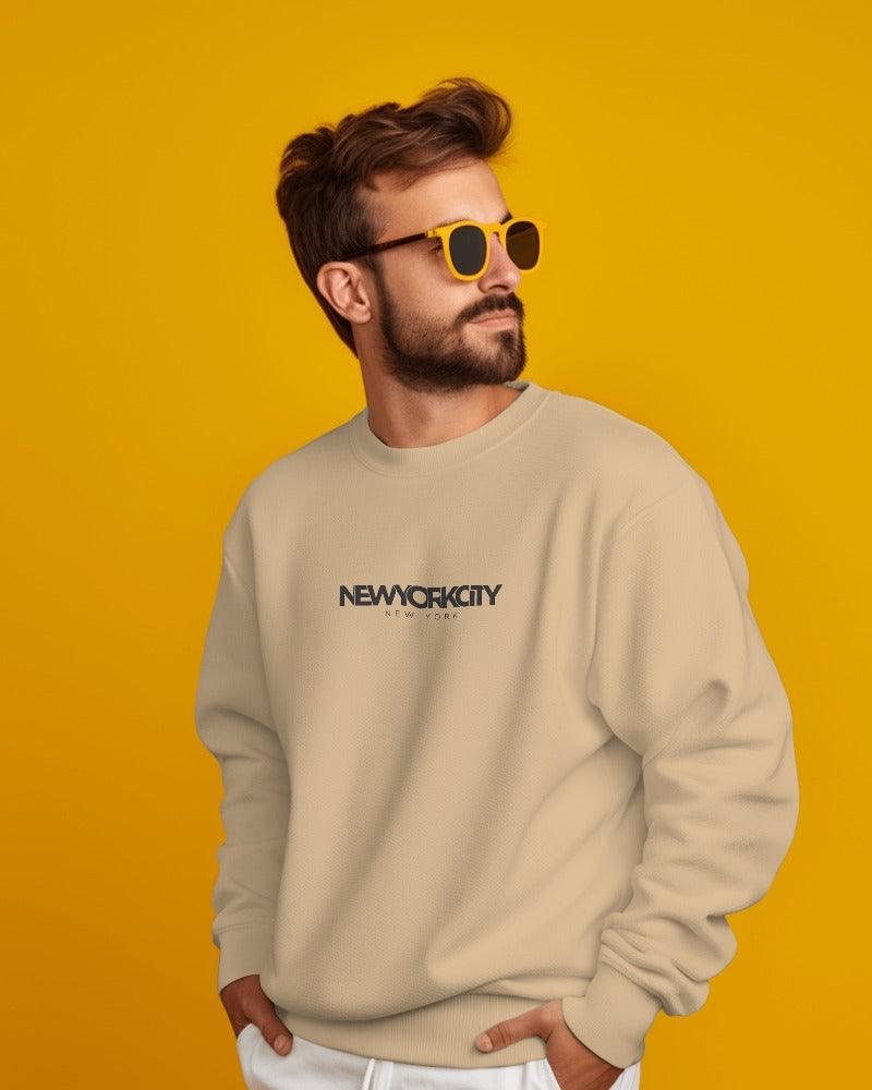 Nitorious Atelier heavy gauge Luxe sweatshirt in beige featuring a stylish New York print. Crafted from premium fabric for warmth and durability, this sweatshirt offers a trendy, comfortable look perfect for casual outings.