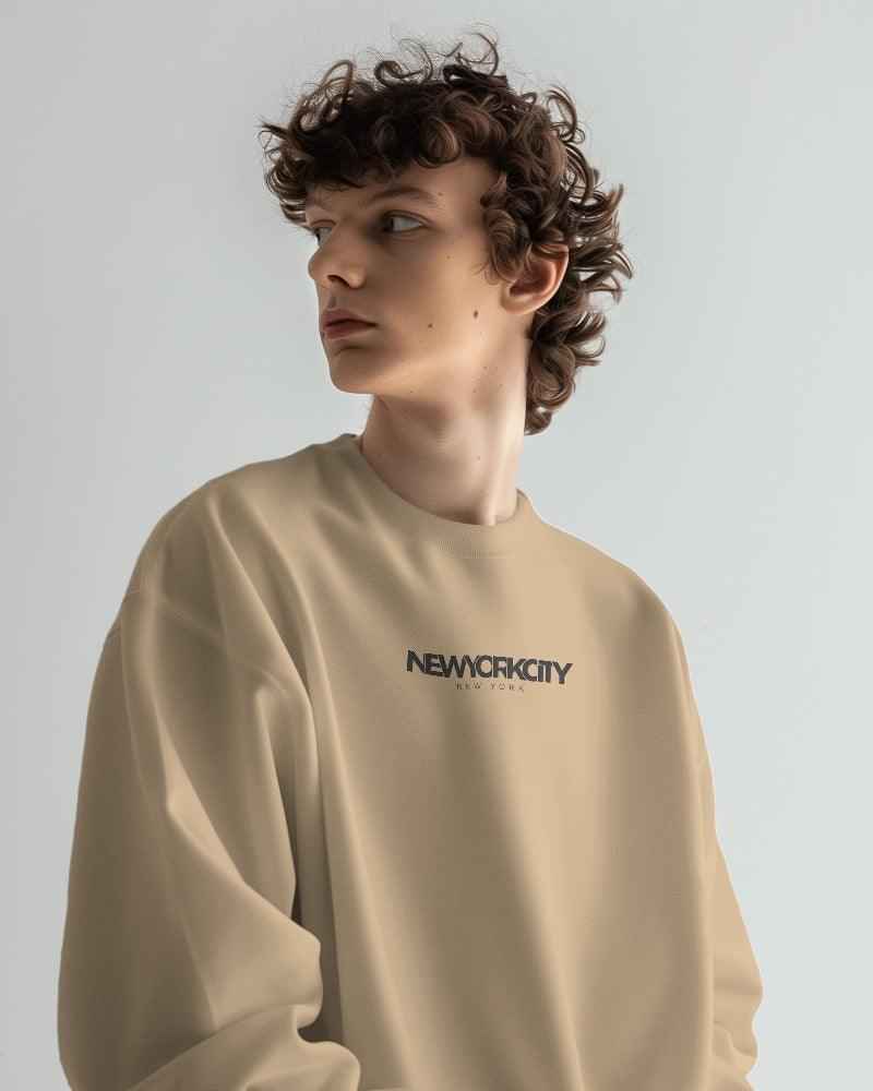 Nitorious Atelier Beige New York Printed Luxe Sweatshirt
