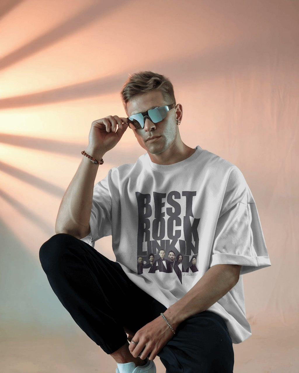 White oversized "Linkin Park Hybrid Theory" t-shirt from Nitorious Atelier, featuring a bold graphic inspired by the band's legendary album. Made from premium cotton, this tshirt provides a relaxed fit, superior comfort, and lasting durability.