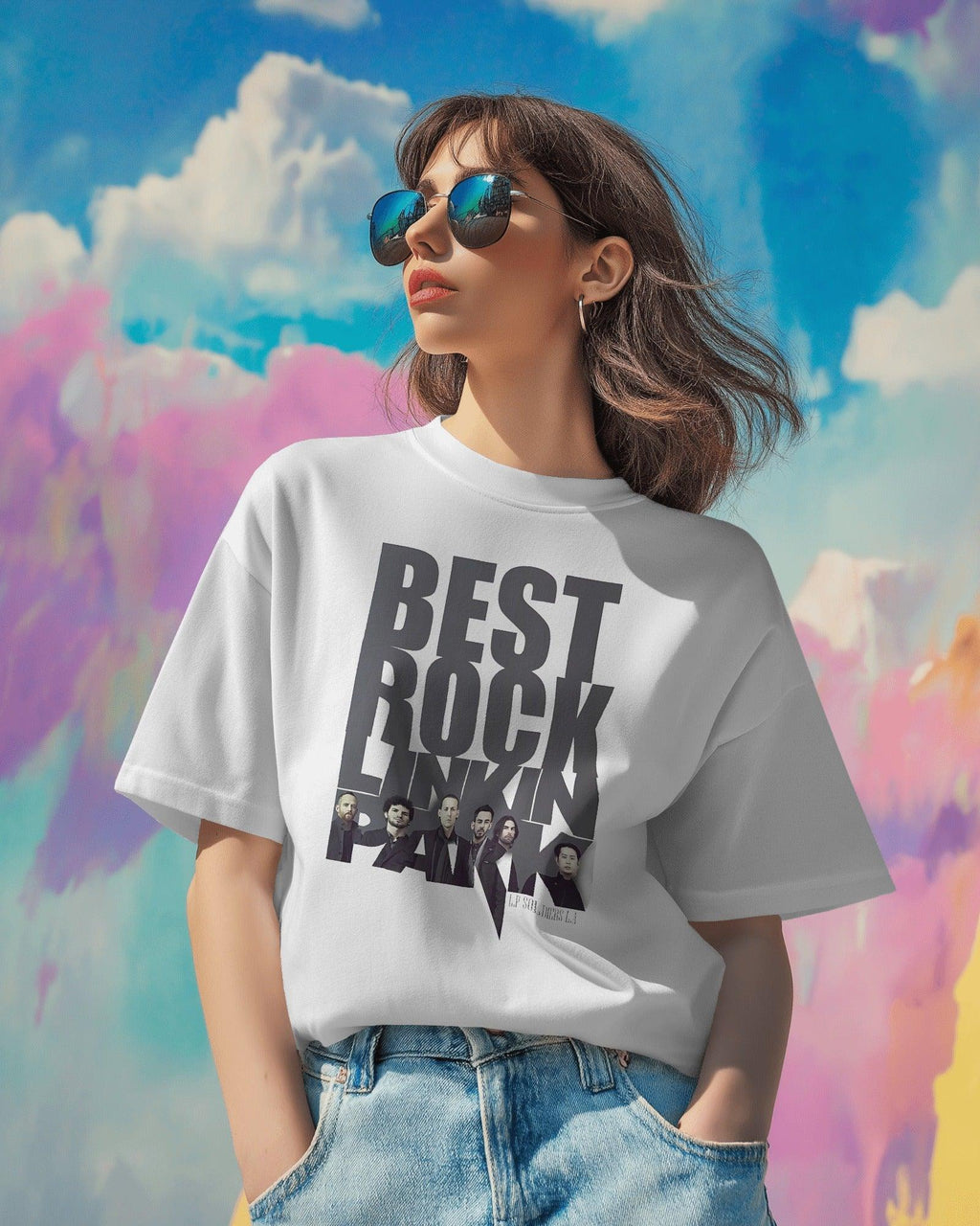 White oversized "Linkin Park Hybrid Theory" t-shirt from Nitorious Atelier, featuring a bold graphic inspired by the band's legendary album. Made from premium cotton, this tshirt provides a relaxed fit, superior comfort, and lasting durability.
