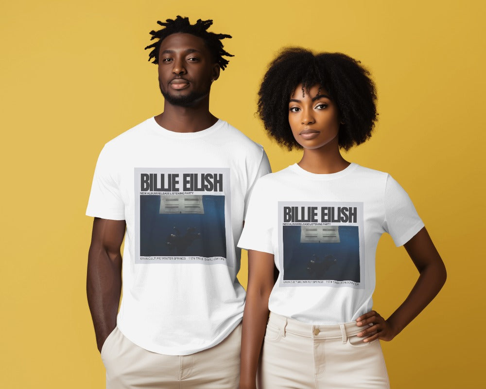 White regular fit Billie Eilish t-shirt from Nitorious Atelier featuring a bold, colorful graphic of Billie Eilish. Made from premium cotton, this t-shirt offers exceptional comfort and style. Perfect for fans and fashion enthusiasts looking to make a statement with a high-quality, trendy piece.