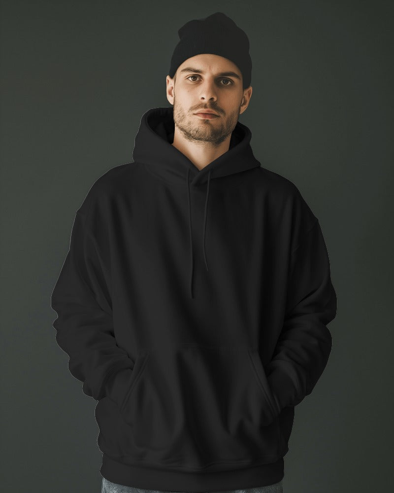 Nitorious Atelier black Luxe hoodie crafted from premium cotton fleece for a sleek and comfortable fit. This hoodie combines luxury with warmth, featuring a minimalist design perfect for versatile, everyday style.