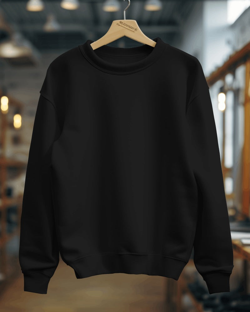 Black heavy gauge sweatshirt from Nitorious Atelier, made from high-quality fabric for exceptional warmth and durability. This sweatshirt features a relaxed fit with ribbed cuffs and hem, ideal for casual wear or layering, offering a sleek and modern aesthetic.