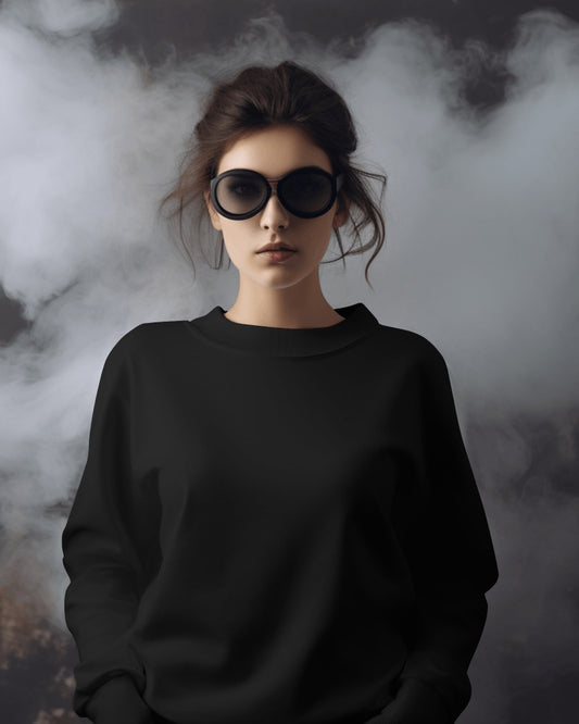 Black heavy gauge sweatshirt from Nitorious Atelier, made from high-quality fabric for exceptional warmth and durability. This sweatshirt features a relaxed fit with ribbed cuffs and hem, ideal for casual wear or layering, offering a sleek and modern aesthetic.