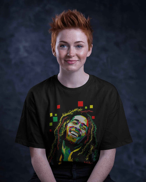 Bob Marley Graphic Printed Oversized Black T-shirt