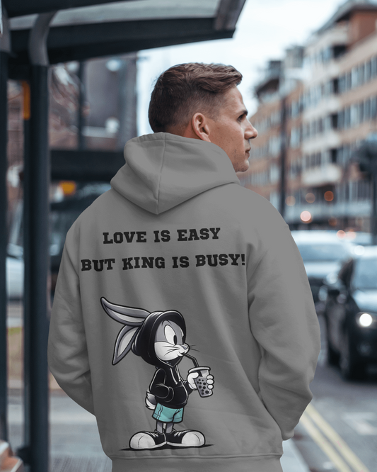 Grey hoodie featuring a playful Bugs Bunny print, crafted from soft, premium cotton fleece for ultimate comfort. This hoodie from Nitorious Atelier offers a relaxed fit with ribbed cuffs and hem, perfect for casual, stylish wear.