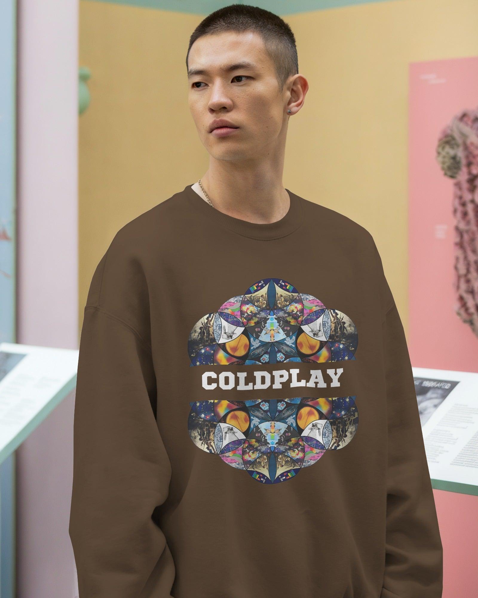 Brown sweatshirt from Nitorious Atelier featuring a striking Coldplay-inspired graphic print. Crafted from high-quality fabric, this sweatshirt offers warmth, comfort, and a stylish edge for music fans.