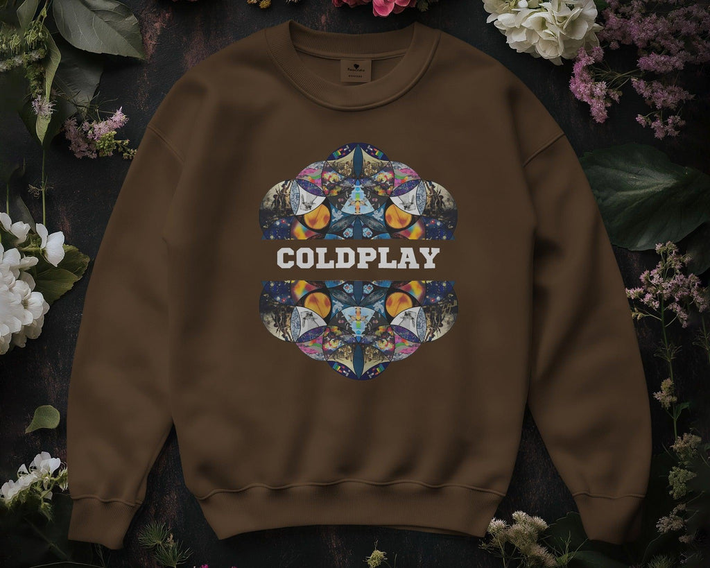 Brown sweatshirt from Nitorious Atelier featuring a striking Coldplay-inspired graphic print. Crafted from high-quality fabric, this sweatshirt offers warmth, comfort, and a stylish edge for music fans.