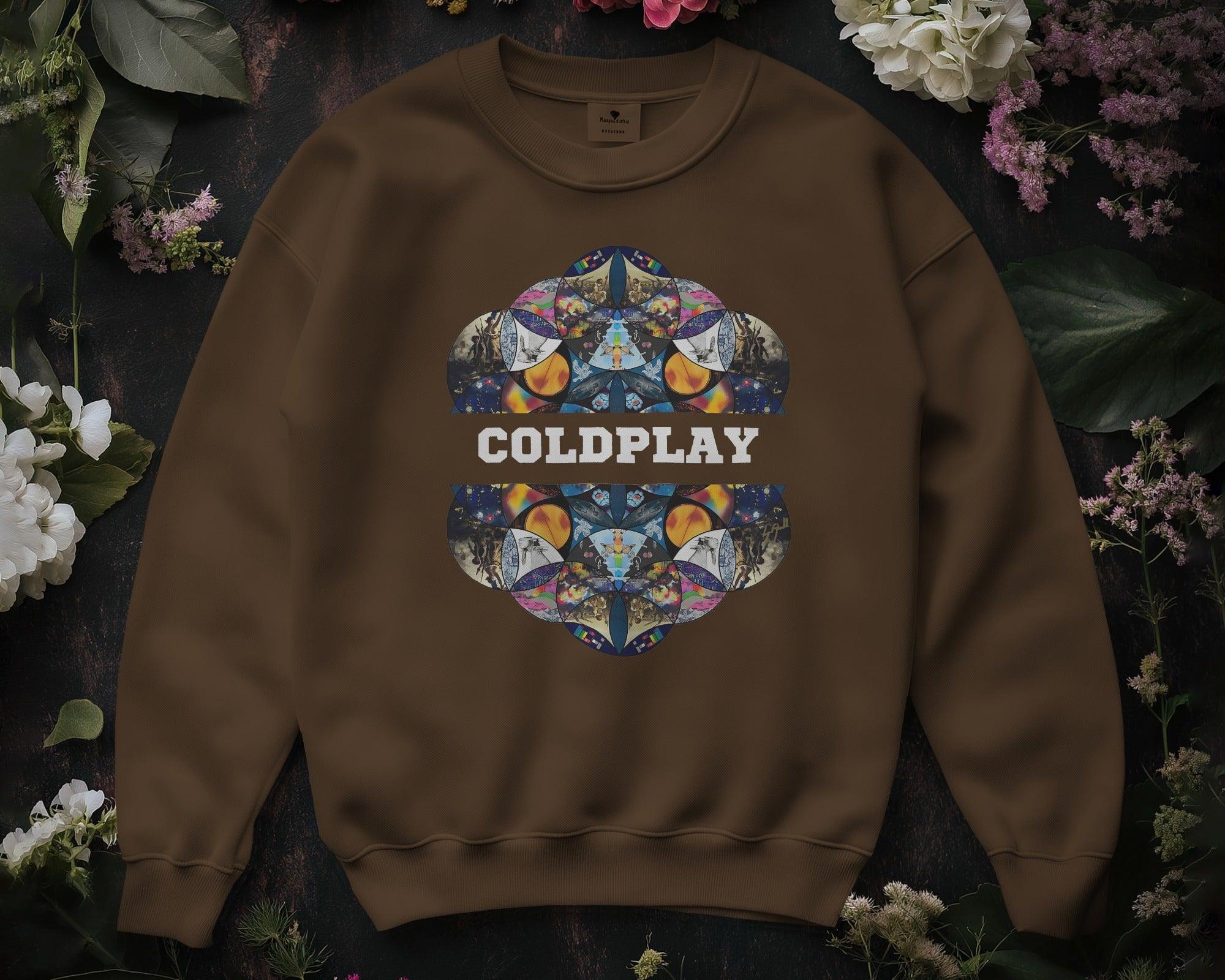 Brown sweatshirt from Nitorious Atelier featuring a striking Coldplay-inspired graphic print. Crafted from high-quality fabric, this sweatshirt offers warmth, comfort, and a stylish edge for music fans.